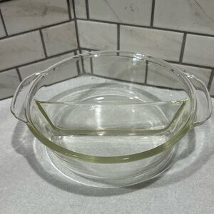 Vintage Fire King 2qt Round Divided Serving Clear Glass Bowl
